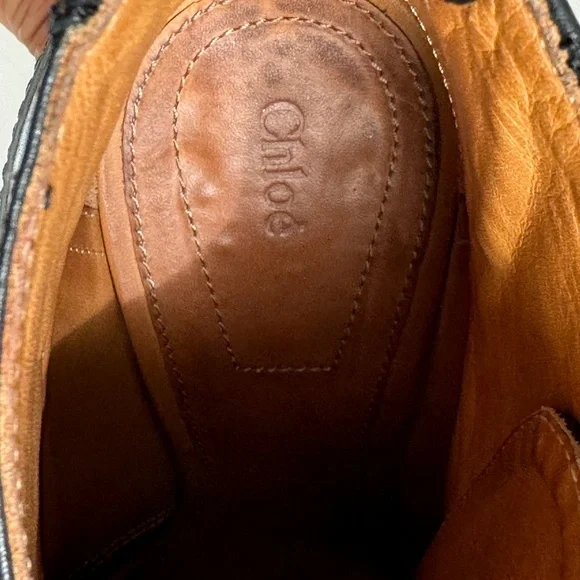 Chloe ankle boots black two tone lace up belted Bernie shoes Women's sz 5.5 us - Picture 7 of 10